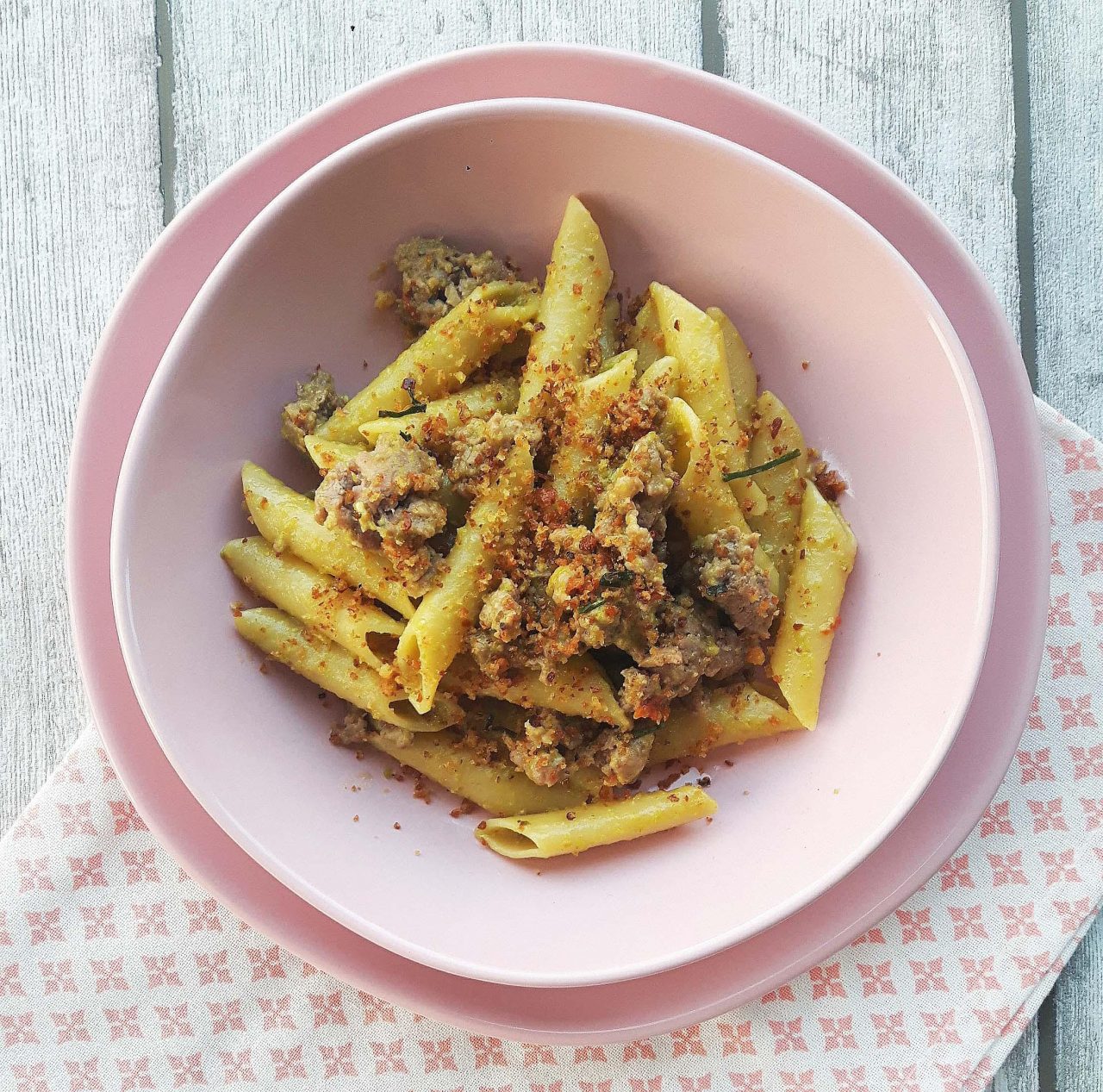 Zita con pesto di fave e salsiccia lodigiana