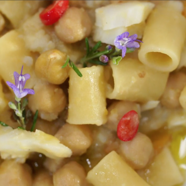 Pasta mit Kichererbsen, Kabeljau und Ingwer