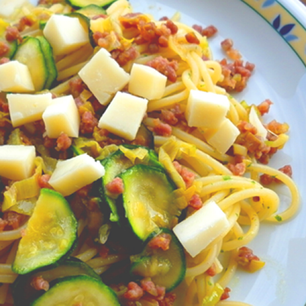 Spaghetti mit Zucchini und Rohschinken