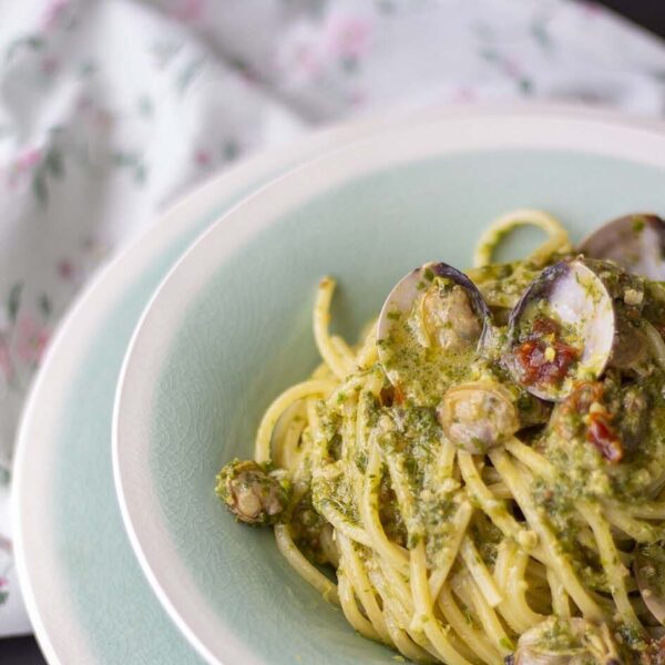 Pasta Armando Chitarra with celery leaf pesto and clams